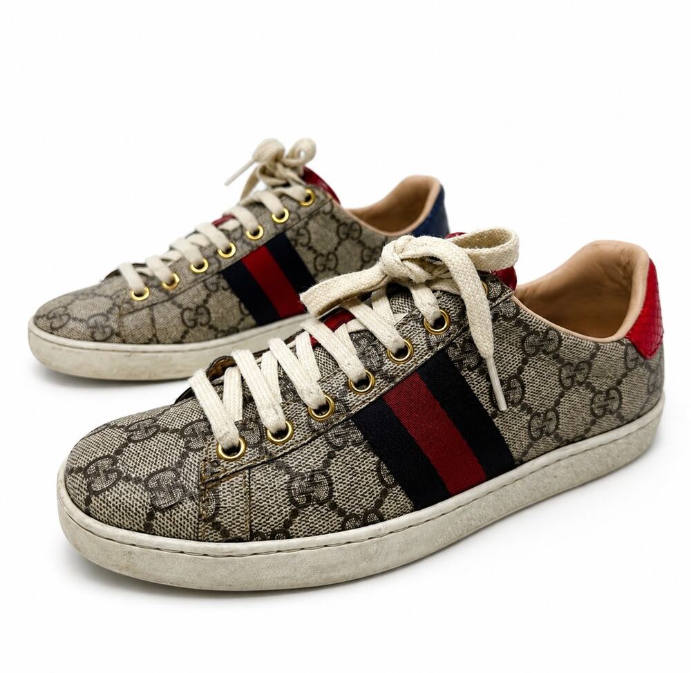 Gucci Ace GG Supreme Monogram Web Stripe Sneakers Womens Size EU 36